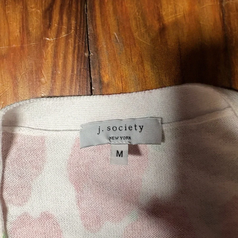 J. Society Rose Floral Cardigan Sweater Red White Cotton M A1387